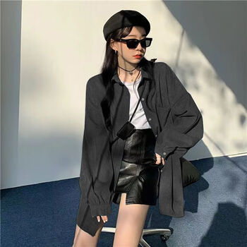 棉致森马集团旗下外套女小众设计感感时尚潮流衬衫女百搭上衣外套黑色