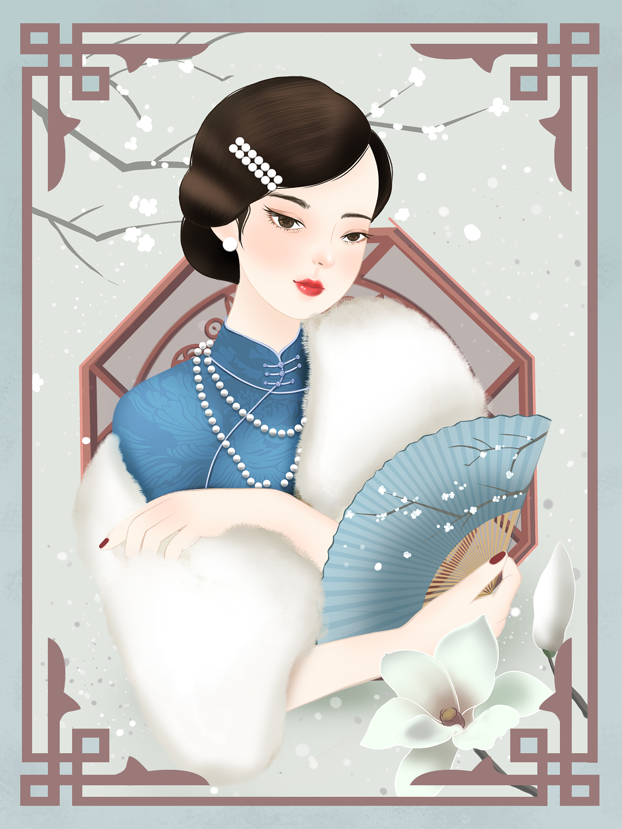 手绘民国风女子插画