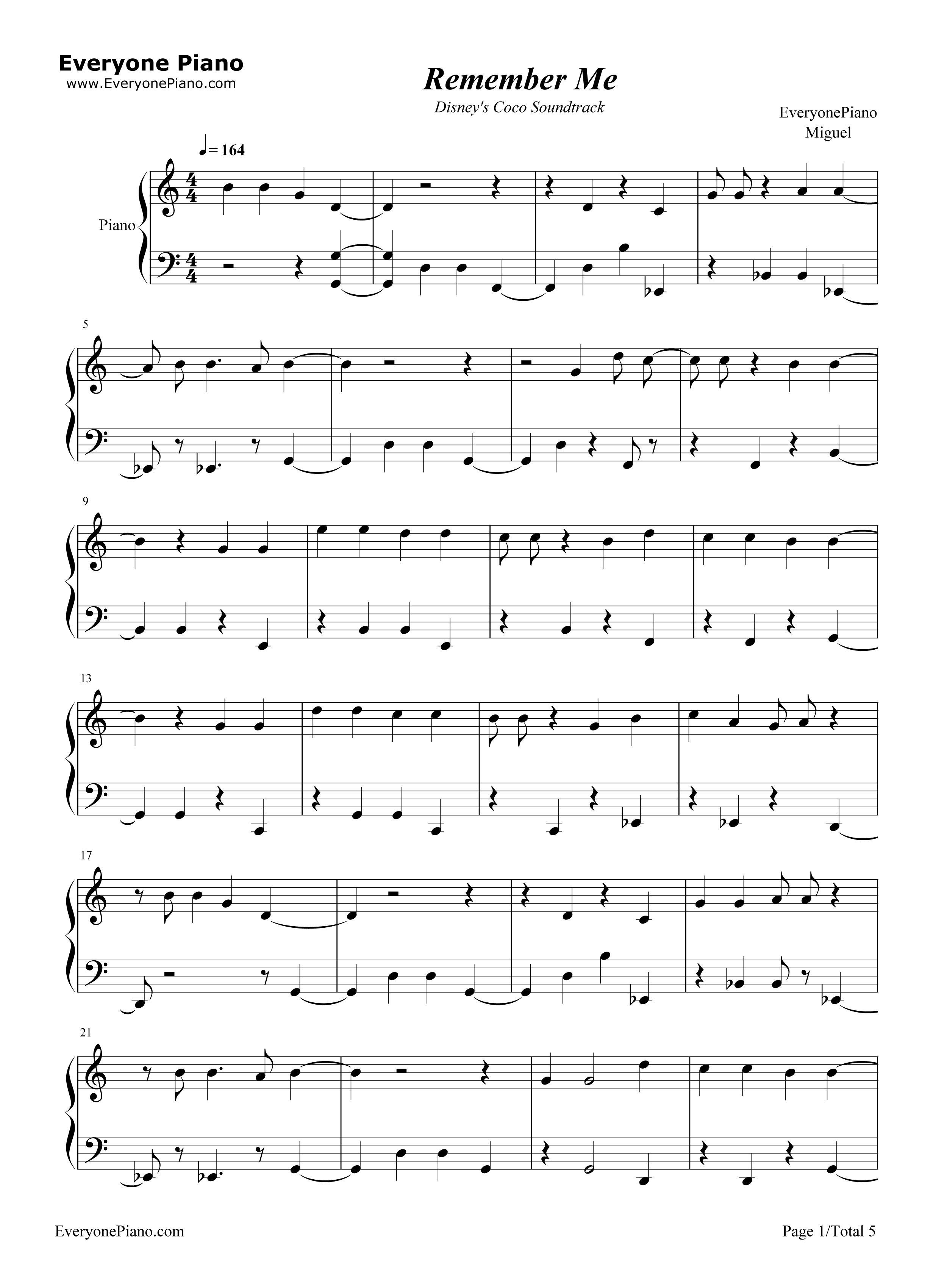 remember me-寻梦环游记主题曲五线谱预览1