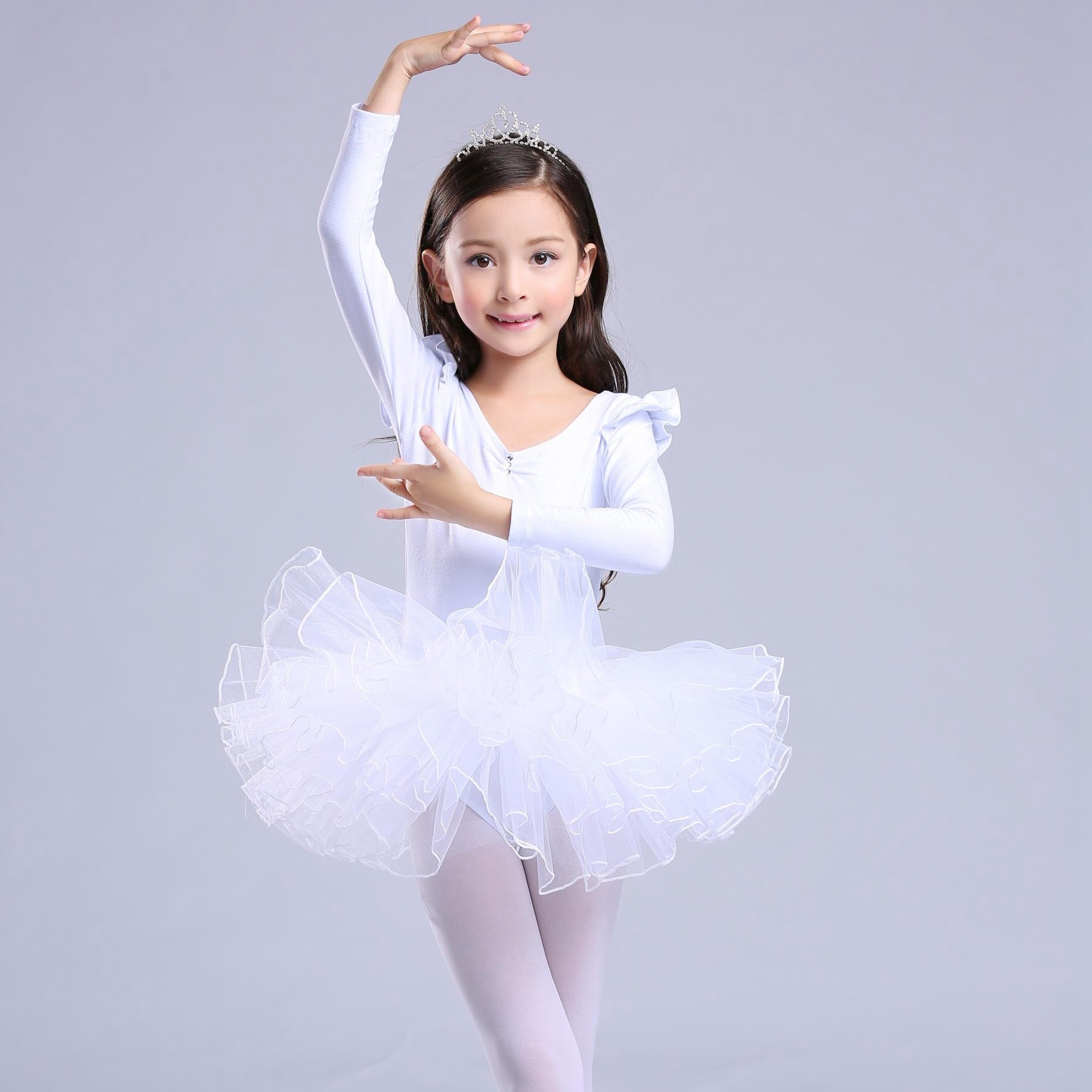 儿童芭蕾舞女童舞蹈服装女孩跳舞练功服舞衣白儿童演出服