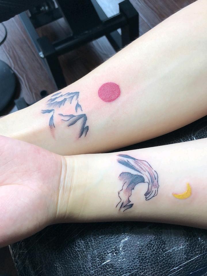 情侣山海_纹身图案手稿图片_阿蛟的纹身作品集