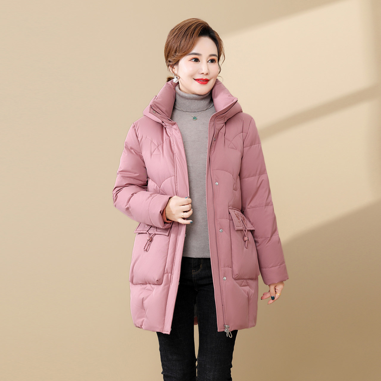 雪中飞2022秋冬新款中老年妈妈款大码中国国风中长羽绒服