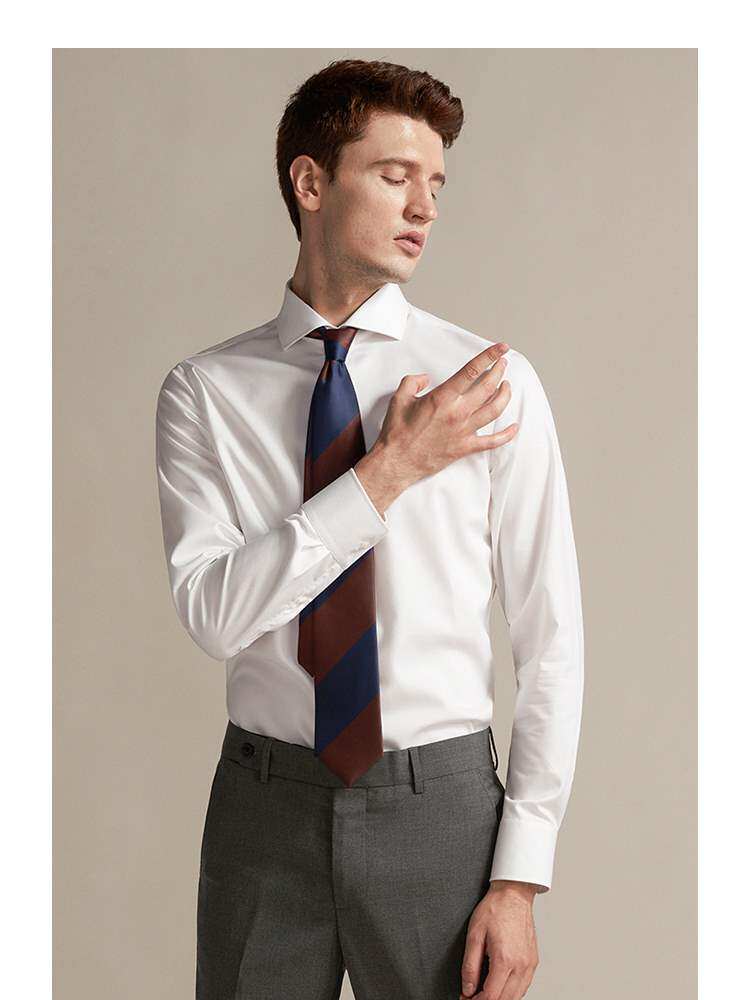 巴泽华温莎领男士衬衫长袖高纱织双股修身免烫正装西装商务白衬衣