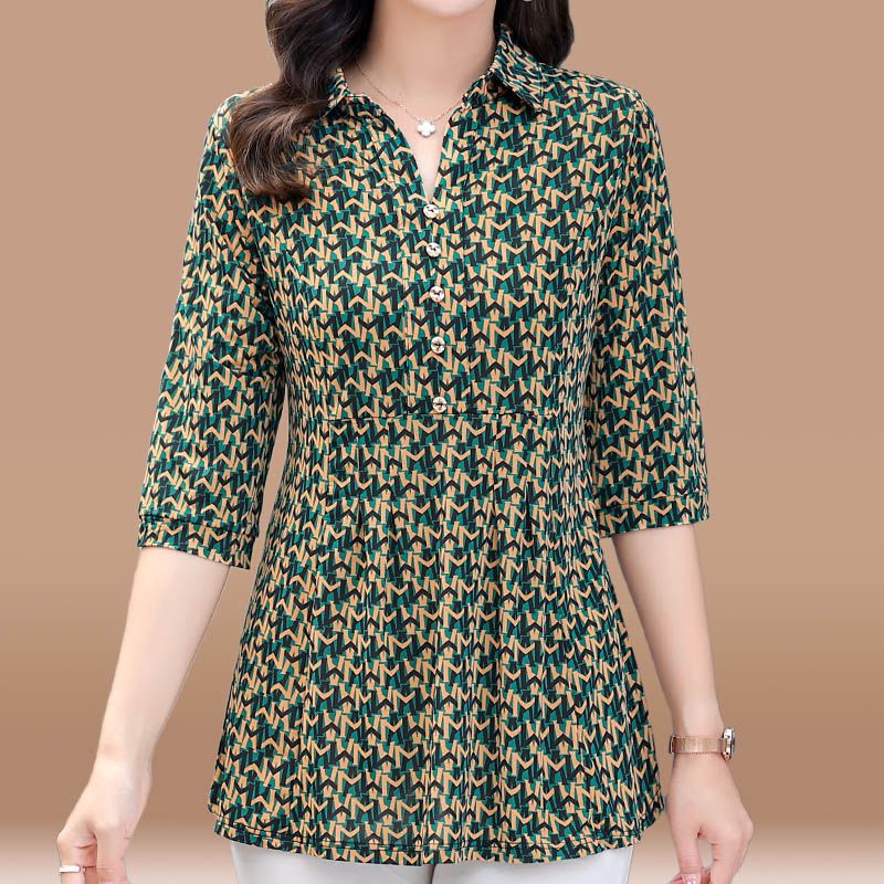 妈妈夏装七分袖上衣50到60岁时尚遮肚t恤中老年女士衬衫洋气-阿里巴巴