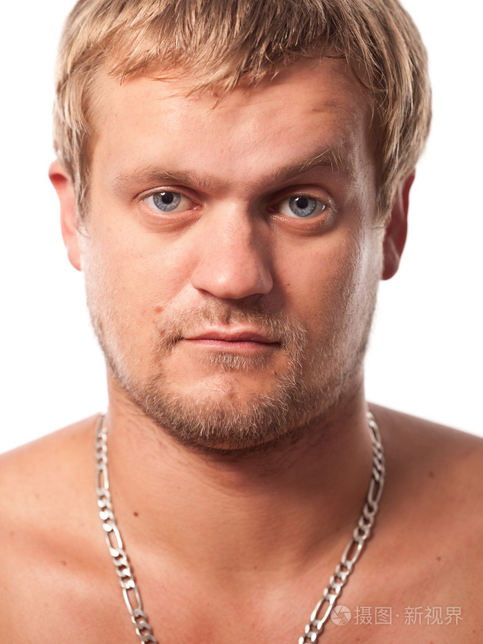 粗壮的胡子拉碴的人的头