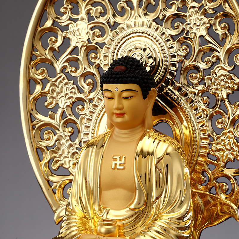 秦歌全铜鎏金释迦牟尼三宝阿弥陀佛佛像台湾工艺居家摆件