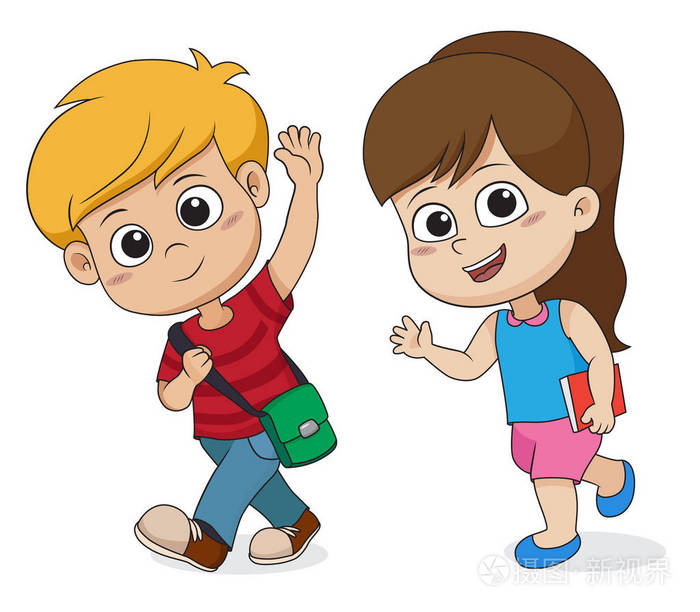 孩子步行上学schoolback