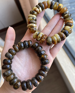 天然琥珀蜜蜡 俄料原矿药珀车轮隔片饼子手串单圈16 18
