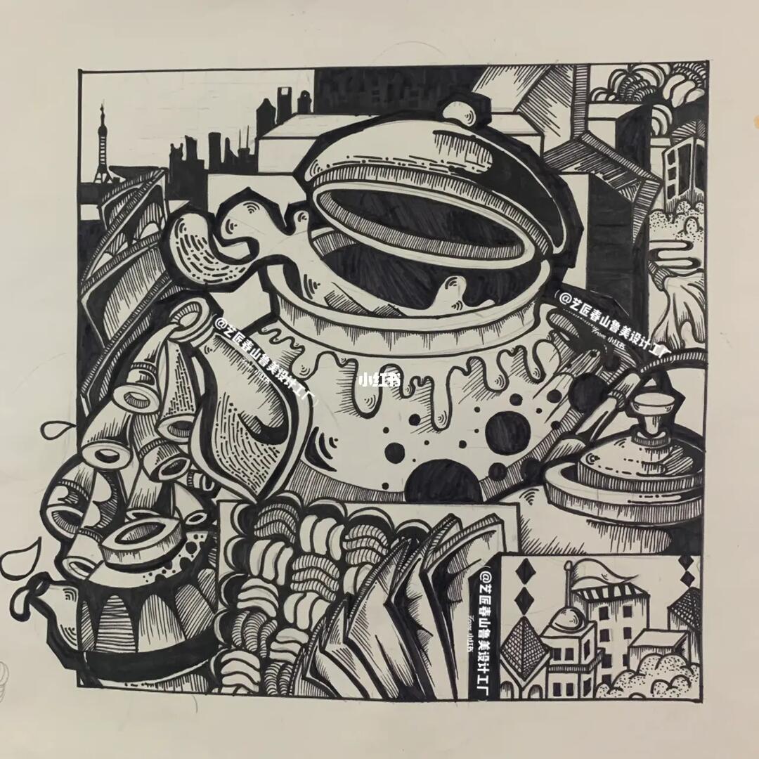 鲁美设计Ι黑白装饰画Ι中国传统文化Ι茶壶