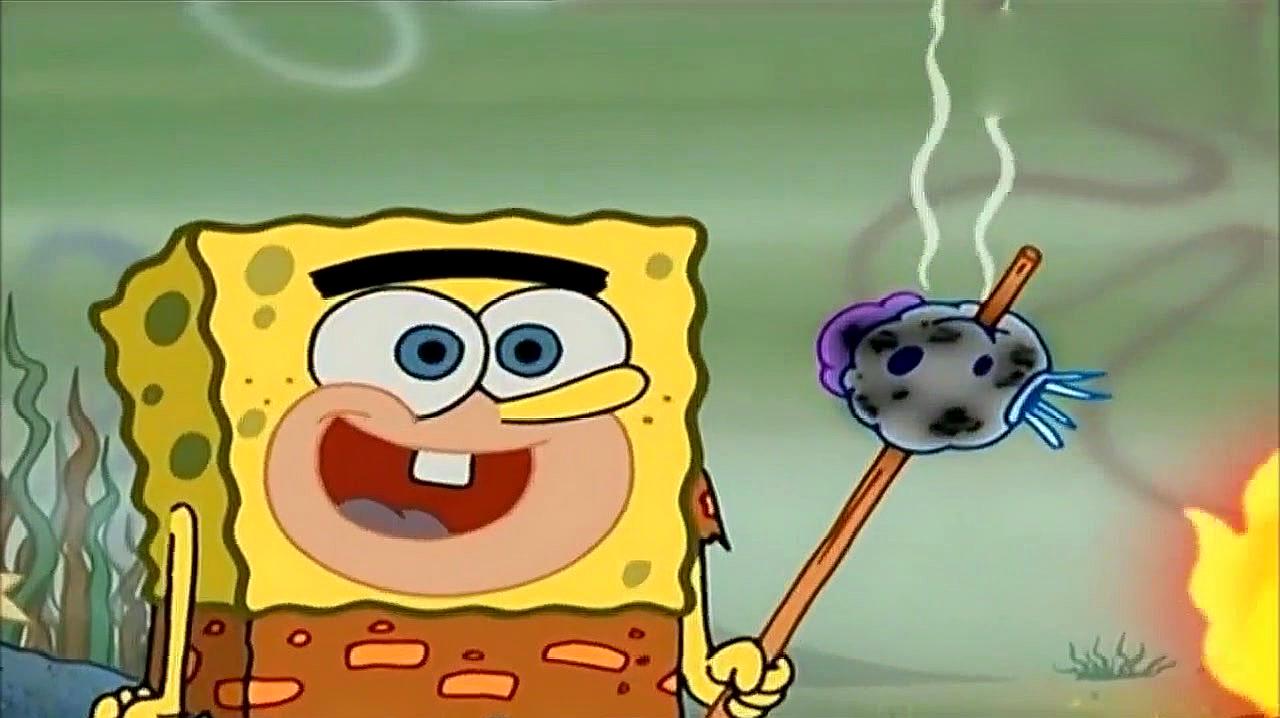海绵宝宝:重回 b>野人时代 /b>,小海绵做出世界上最早的烧烤,味道真好