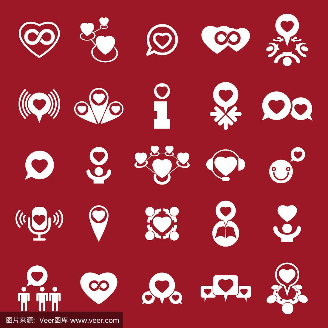 爱情主题向量图标集,概念浪漫符号