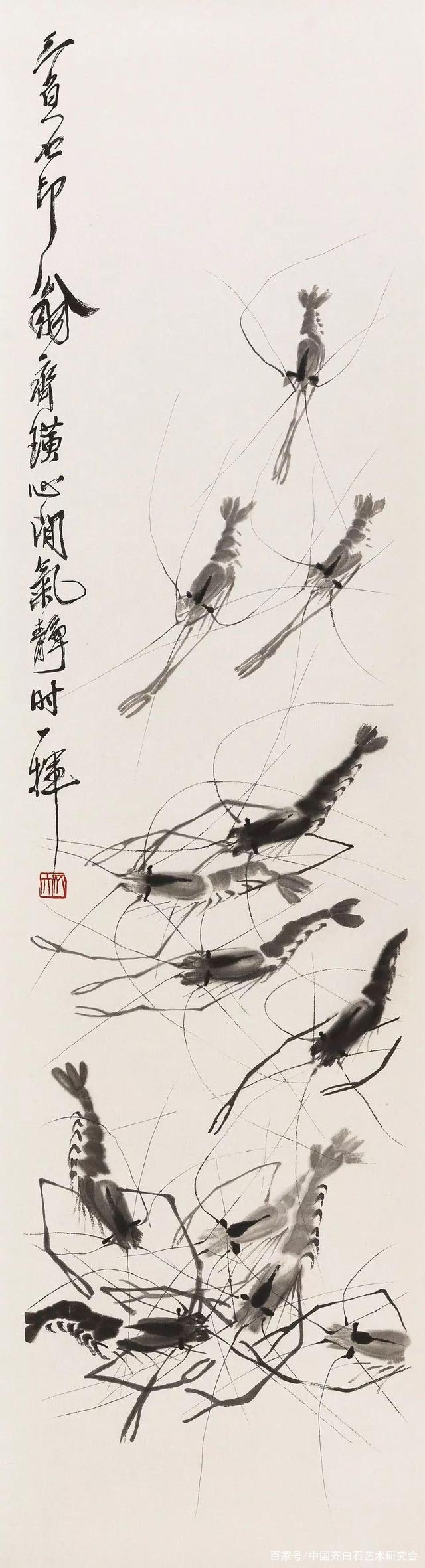 齐白石画虾,少白汤发周说他40多年没有停止笔墨, 最终才到神似