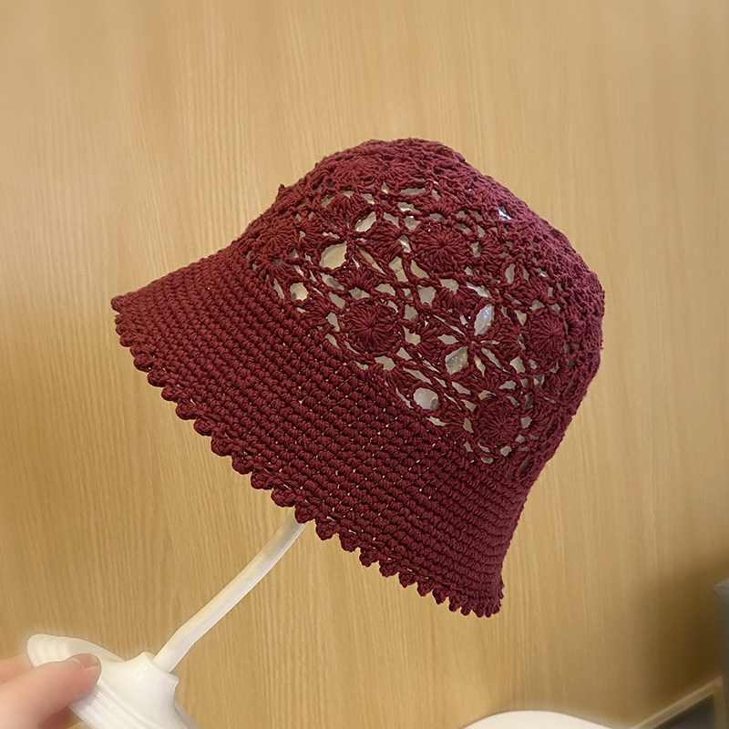 日系手工钩织镂空盆帽女韩版春夏新款透气钩花帽子