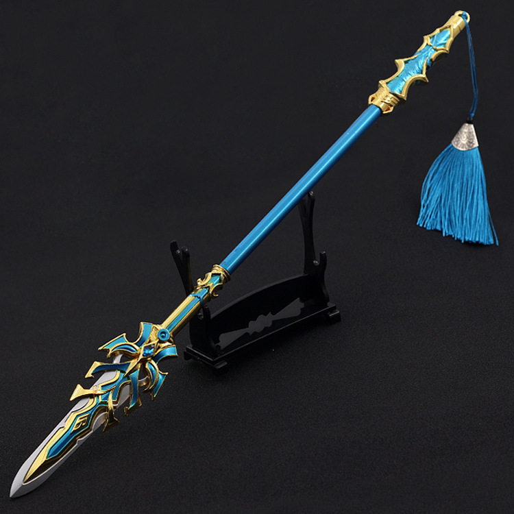 斗罗大陆周边 唐三蓝银霸王枪 22厘米可伸缩锌合金金属模型未开刃