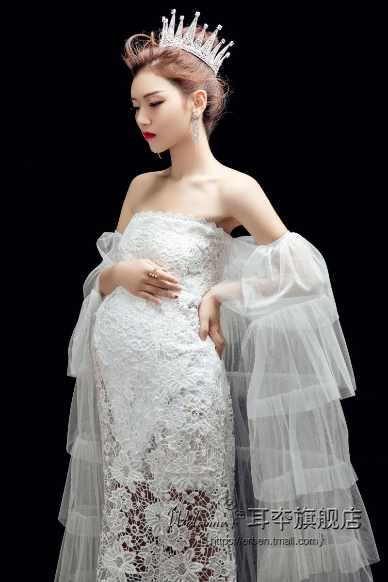 2020新款孕妇照服装白色纱裙性感妈咪照写真摄影服影楼拍照孕妇装
