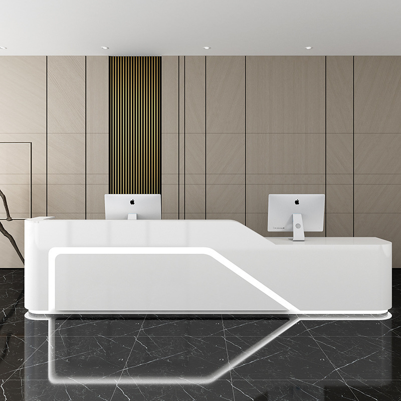 大型公司烤漆前台接待台简约现代弧形吧台大气创意培训机构收银台