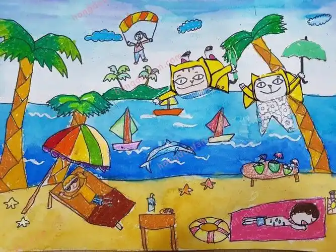 10张夏日水上乐园花园农场场景儿童画精选-红豆饭小学生简笔画大全