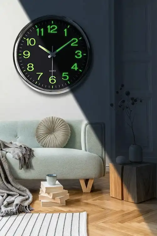 钟表夜光石英钟家用墙上客厅装饰时钟创意个性卧室夜光表 香槟 12英寸