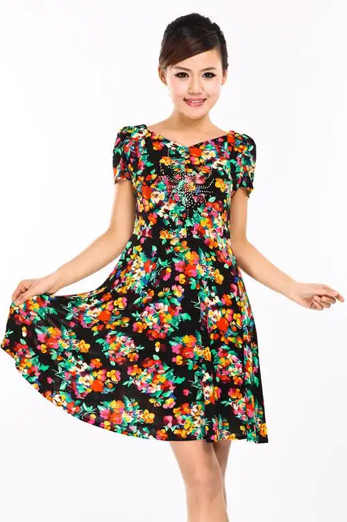 中老年春装连衣裙新款夏季女装妈妈装碎花连衣裙中年大妈裙子夏季