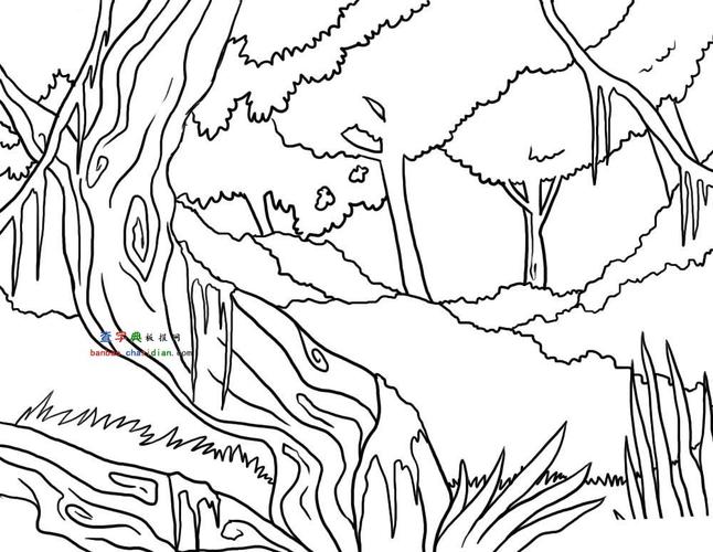 春天森林景色简笔画带颜色