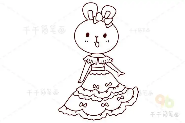 小兔子的清新连衣裙简笔画
