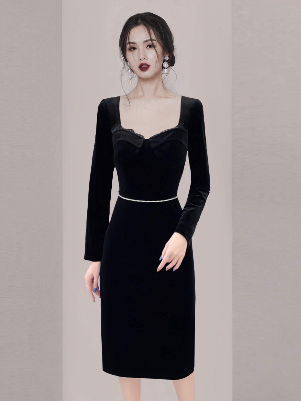 端庄优雅礼服2022春秋季新款女装黑色丝绒连衣裙宴会气质晚礼服女