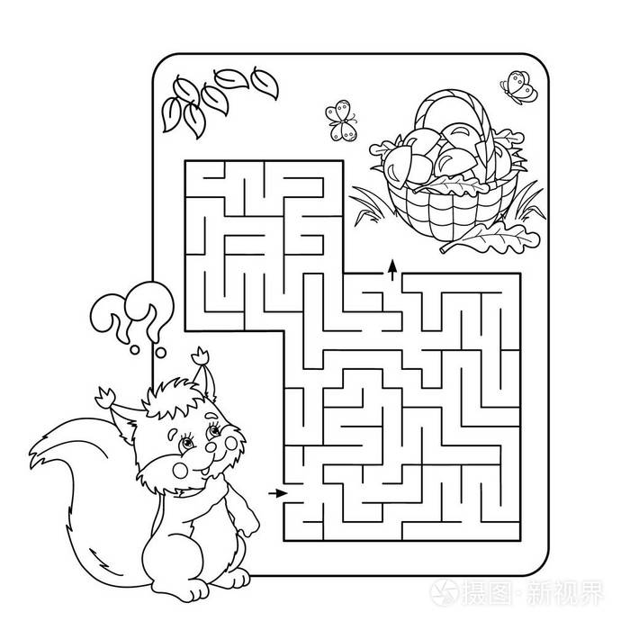 卡通矢量插画的教育迷宫或迷宫游戏为学龄前儿童.谜题.