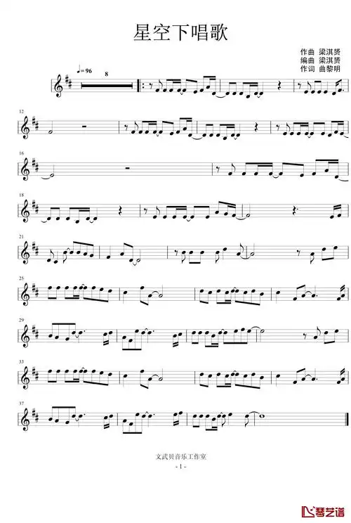 星空下唱歌钢琴谱-文武贝
