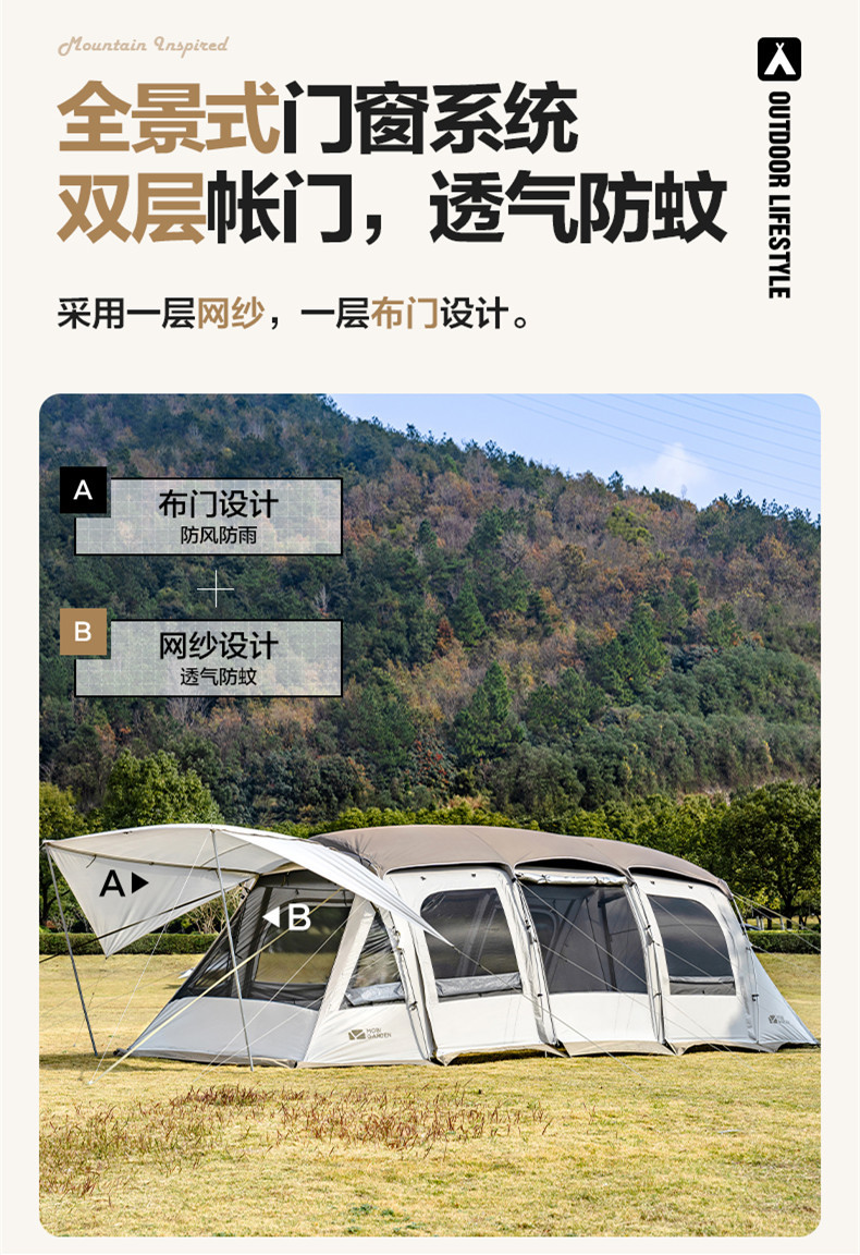 牧高笛mobigarden揽盛户外新款帐篷家庭露营牛津布多人防雨防晒大空间