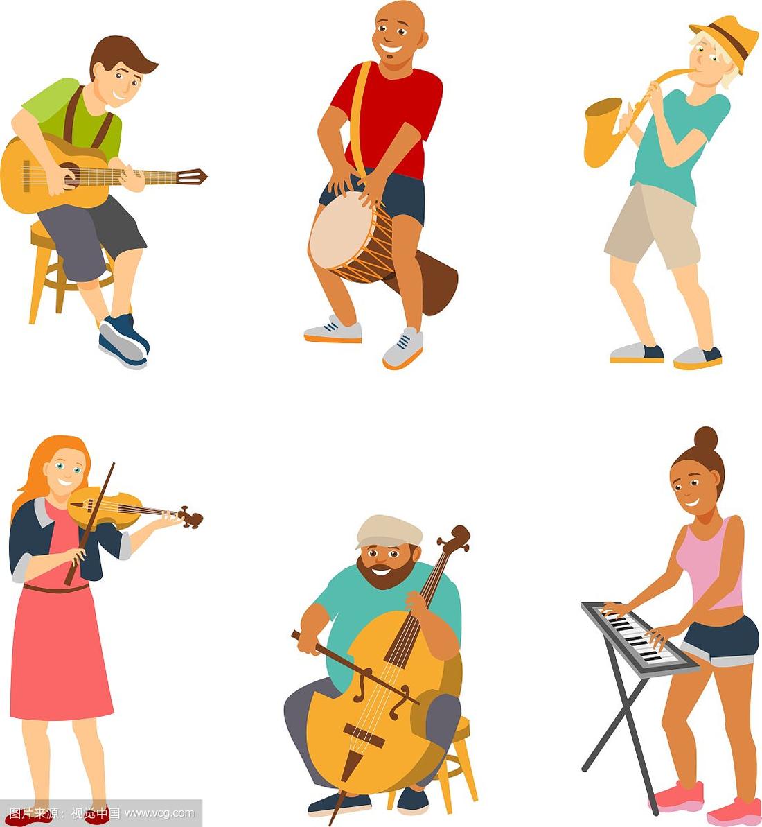 音乐家卡通人物孤立在白色