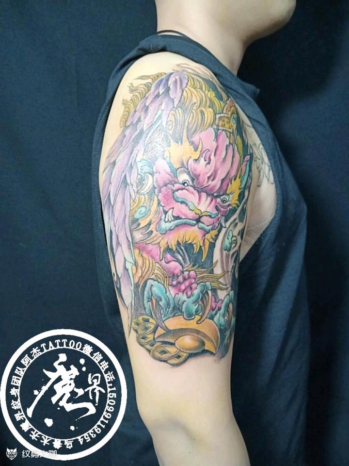 彩色半甲貔貅鬼武士_纹身图案手稿图片_魔界tattoo~阿杰的纹身作品集