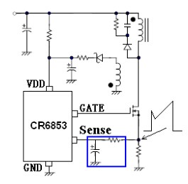 过电压而损坏,cr6853 中集成了 34v 的过压 保护电路,当 vdd 电压超过