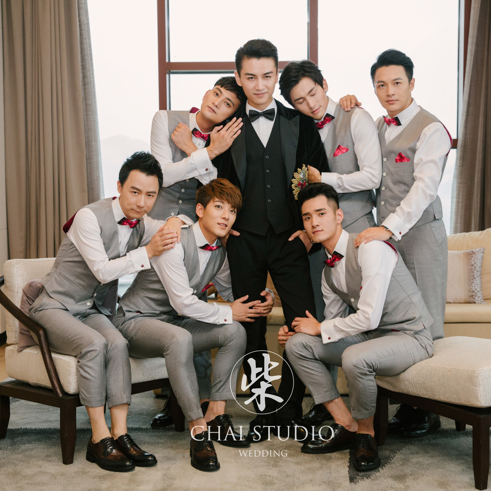 出租陈晓陈妍希婚礼同款伴郎服灰色马甲套装兄弟伴郎团礼服西服