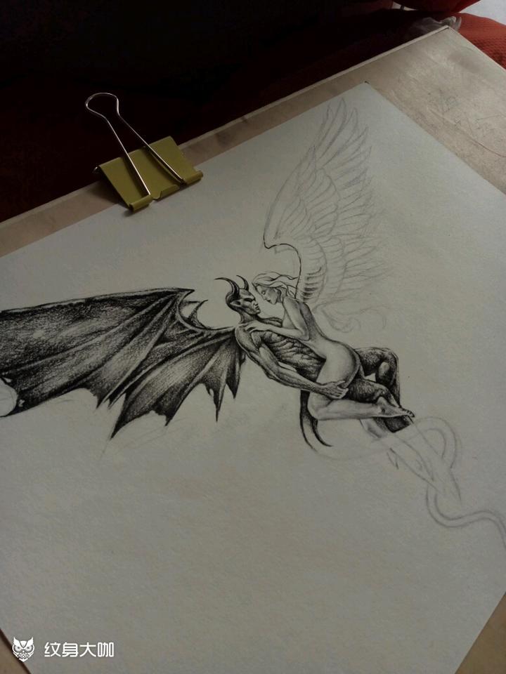 恶魔天使_纹身图案手稿图片_李永超的纹身作品集