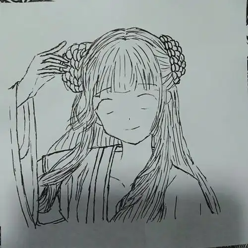 ③画出头发的线条(大概线条),加深衣服的轮廓和细节