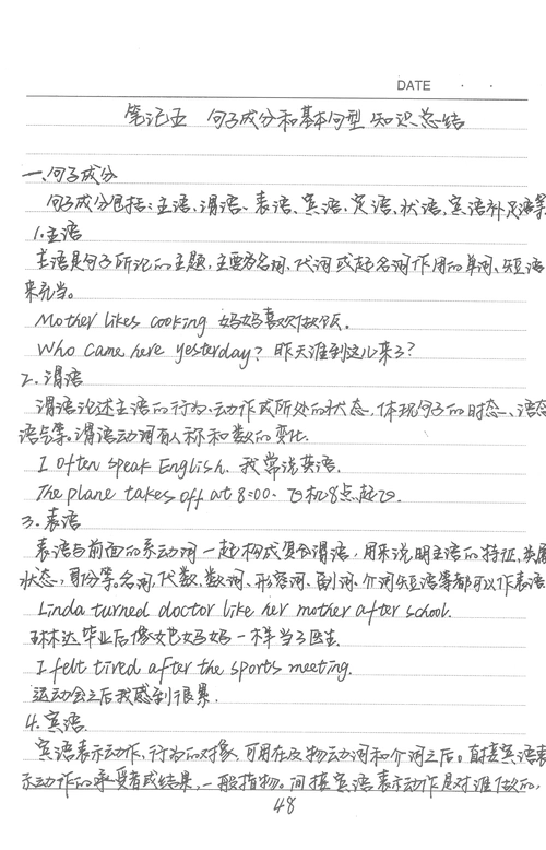 初中英语学霸手写笔记之句子成分和基本句型