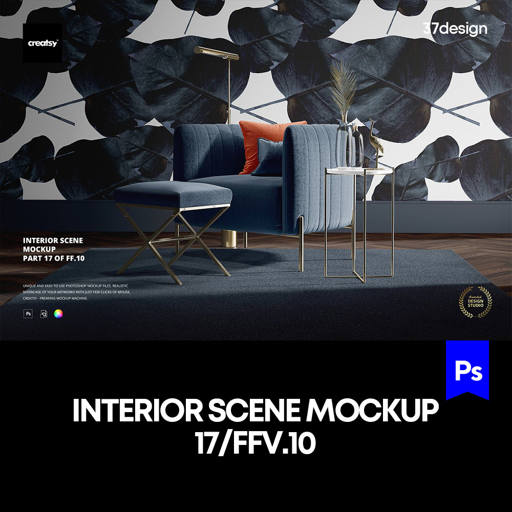 现代室内家居沙发墙纸印花效果展示样机mockup智能贴图ps素材模版