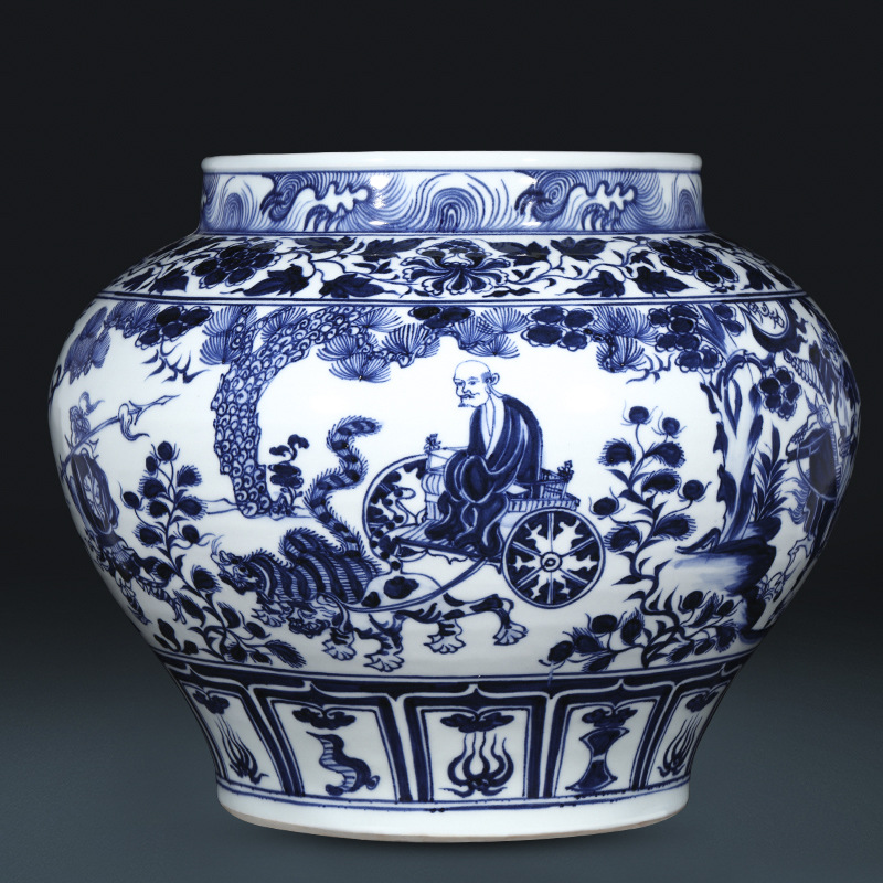仿古元青花鬼谷子下山图花瓶大罐景德镇手绘陶瓷器花瓶收藏工艺品