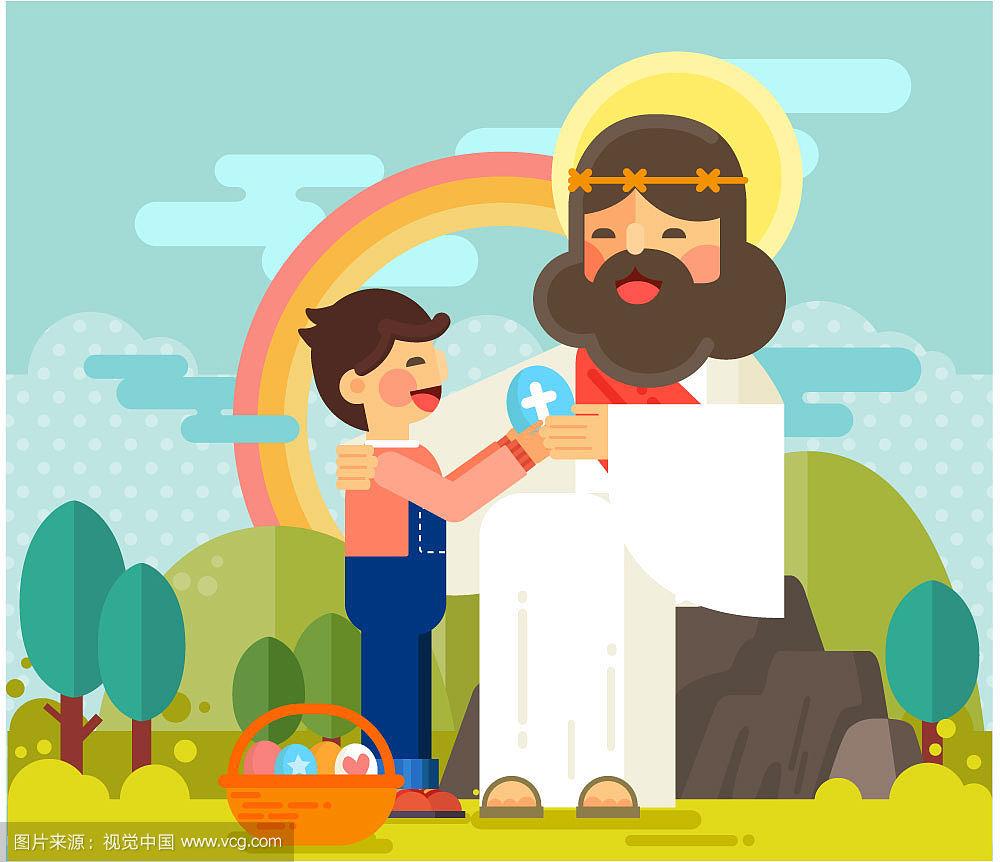 平面风格耶稣基督矢量插图