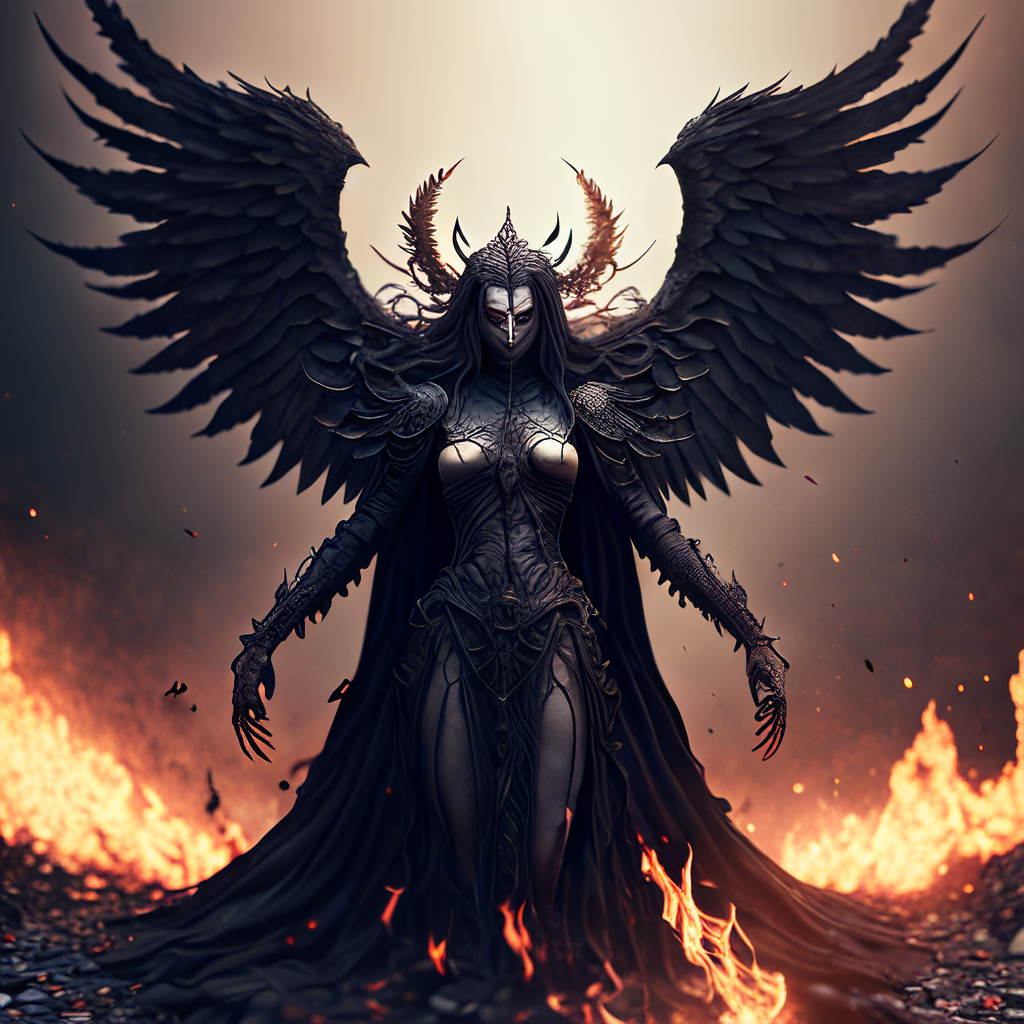 堕落天使,路西法摆姿势,火焰,黑暗气氛,电影拍摄,错综复杂,华丽,真实