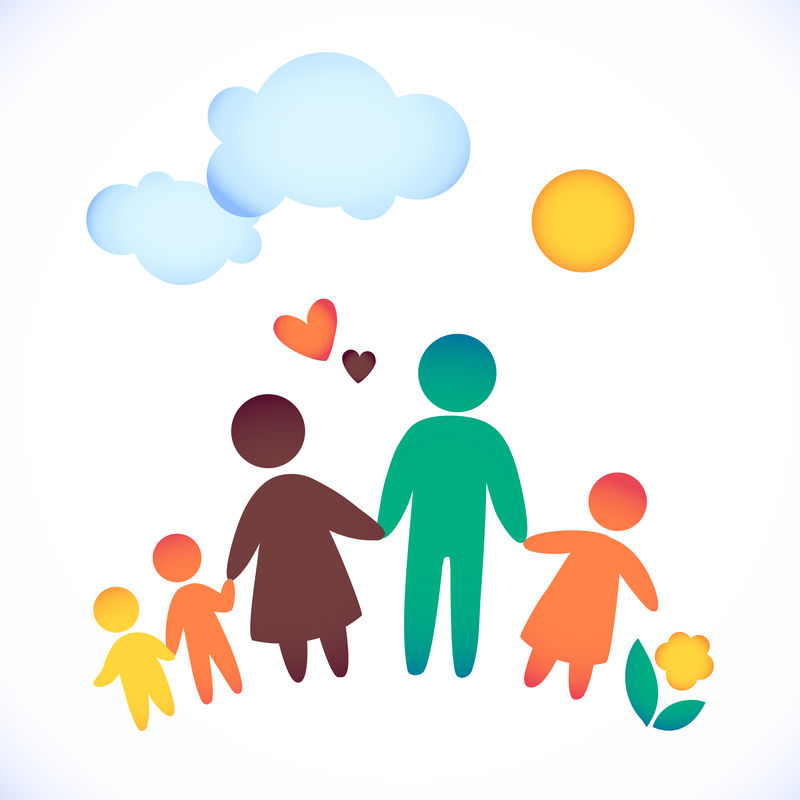 幸福家庭的图标以简单的数字五颜六色三个孩子