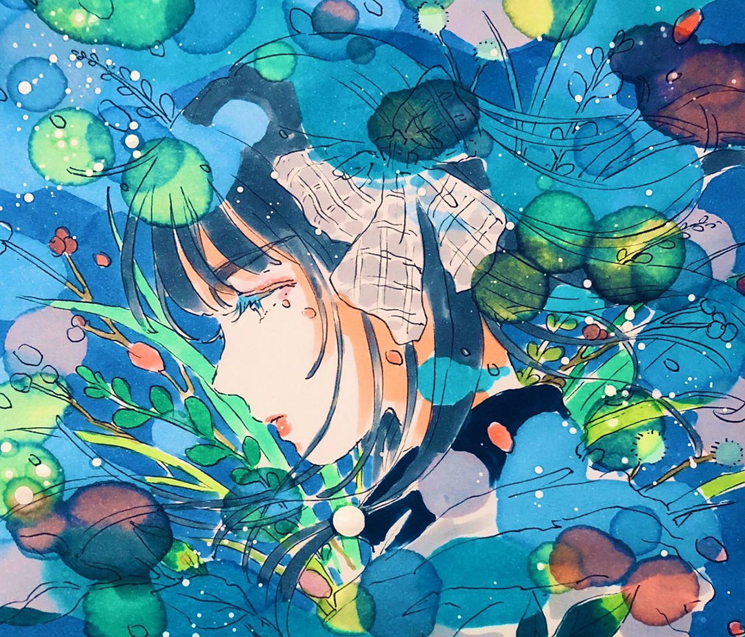 梦幻而绮丽的糖果色少女插画,色彩犹如泼墨般流淌_作品_人物_启发