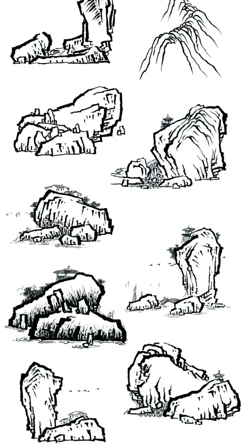 各种国画山石画法整体分享给老师参考学习#国画山水 #国画山石 - 抖音