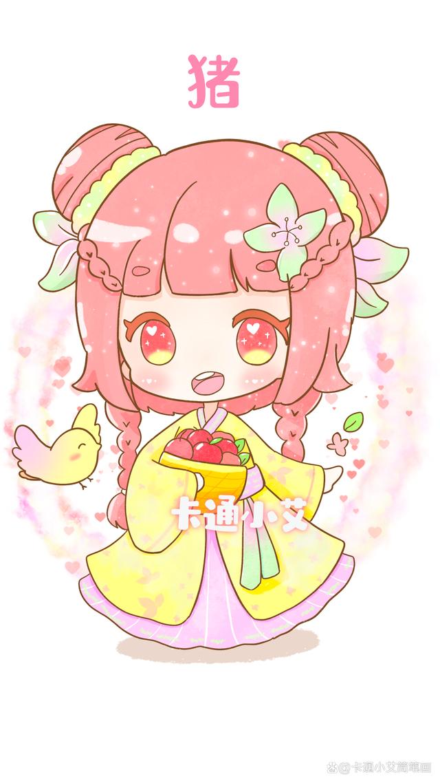 十二生肖公主简笔画,古风卡通版