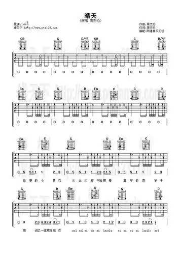 晴天简单扫弦版吉他谱