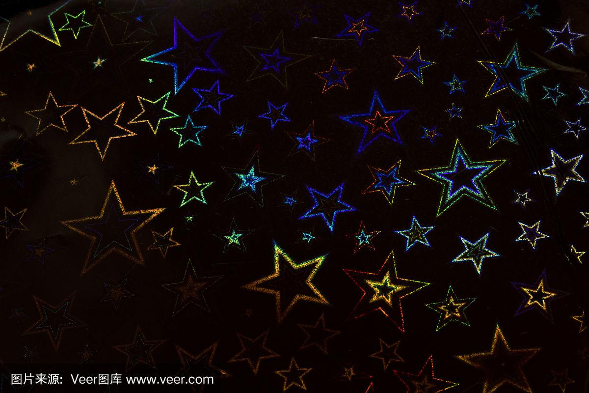全息图,星星,黑色背景,舞池,荧光色