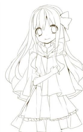 卡通动漫人物简笔画长发女孩