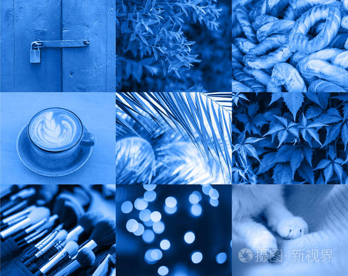 色调的图像拼贴经典蓝色潘通今年的颜色漂亮的蓝色背景设计