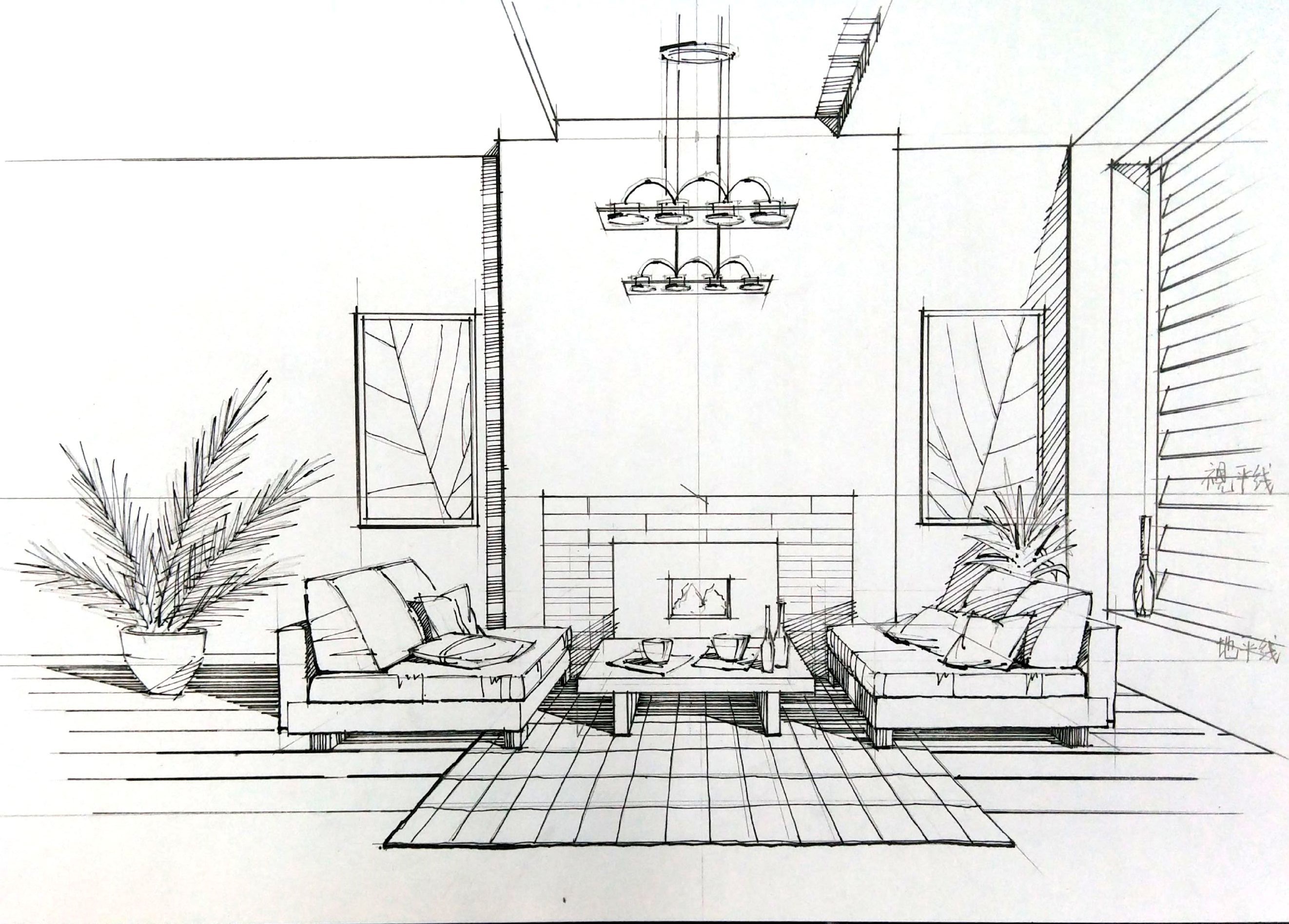 一叶手绘室内设计手绘线稿