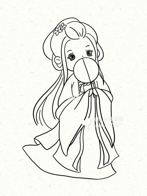 简笔画古风古装q版小女孩简笔画彩色图片素材大全超可爱古风小姑娘简